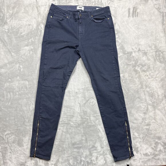 PAIGE Women’s 32 Hoxton Ultra Skinny Jeans Blue Mid Rise Ankle Zip Stretch Denim - Picture 1 of 9